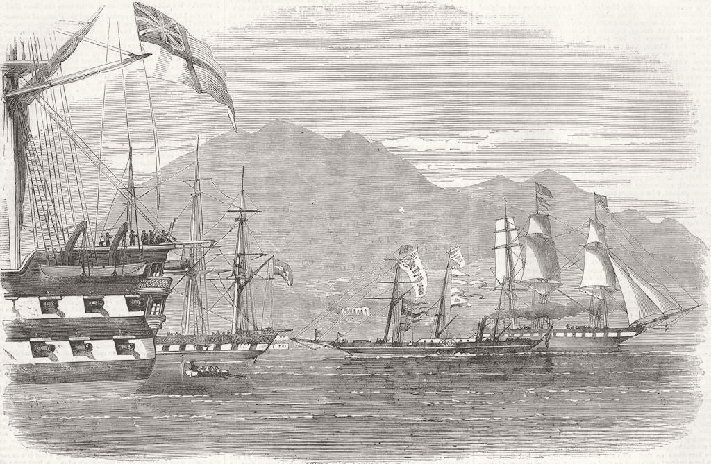 HONG KONG. Return of Eaglet to-dressed, Chinese flag 1857 old antique print